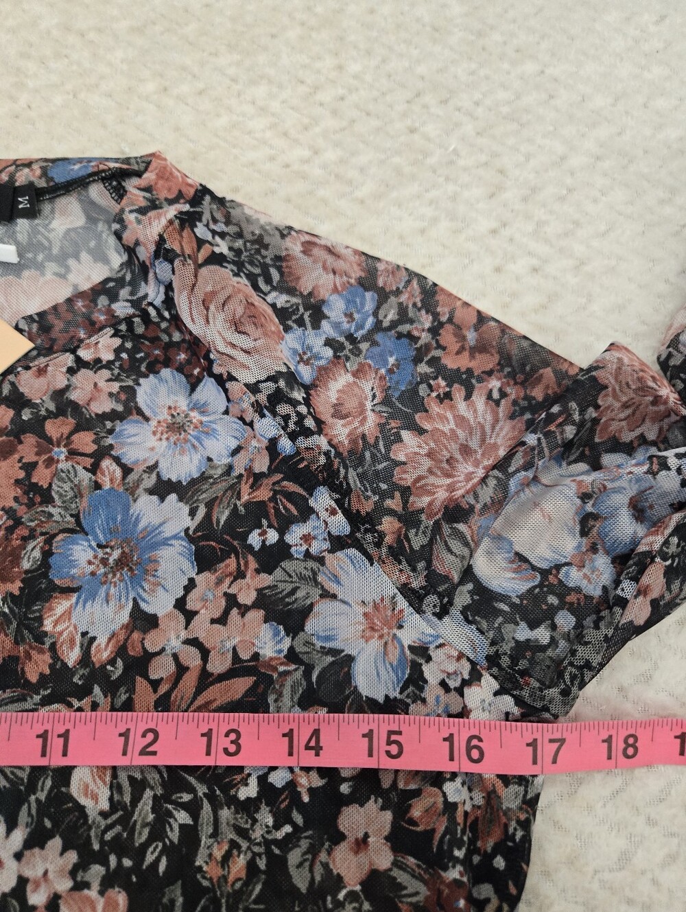 Delmore Floral Mesh Long Sleeve Sheer Top Size M Boho Y2K Romantic Blouse - Picture 8 of 11